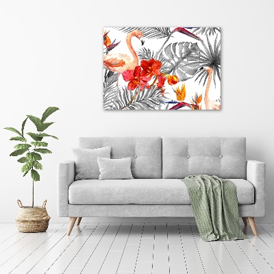 Acrylglas-Druck Flamingos und Blumen