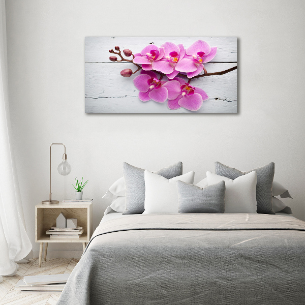 Bild auf Acrylglas Orchidee auf Holz