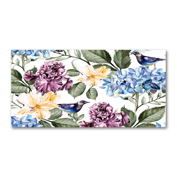 Bild auf Acrylglas Blumen und Vögel