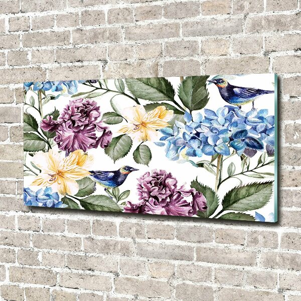 Bild auf Acrylglas Blumen und Vögel