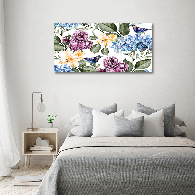 Bild auf Acrylglas Blumen und Vögel