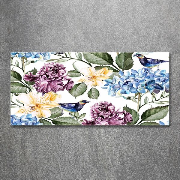 Bild auf Acrylglas Blumen und Vögel