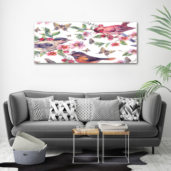 Acrylbild Fotodruck Vögel, Schmetterlinge, Kirschen