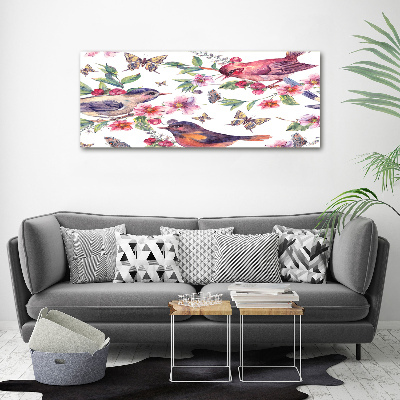 Acrylbild Fotodruck Vögel, Schmetterlinge, Kirschen