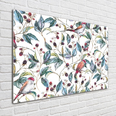 Foto auf Acryl Brombeeren und Vögel