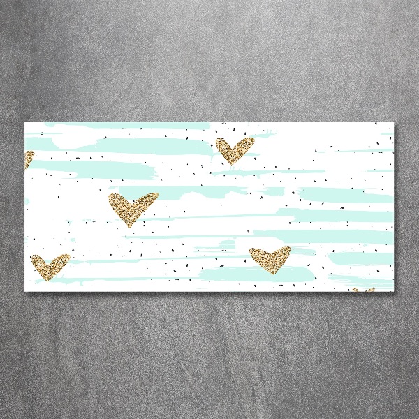 Foto auf Acryl Hintergrund mit goldenen Herzen