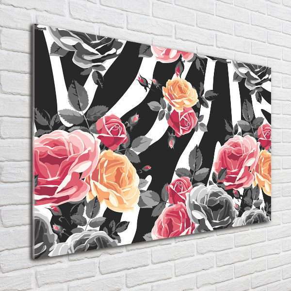Bild auf Acrylglas Rosen vor Zebra-Hintergrund