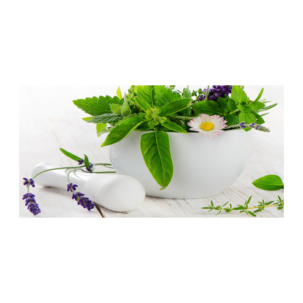 Foto auf Acryl Mörser und Kräuter