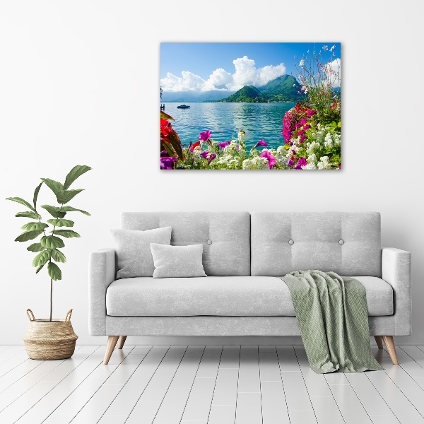 Bild auf Acrylglas Blumen am See