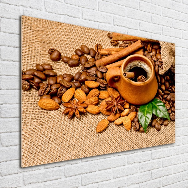 Acrylbild Fotodruck Kaffeebohnen und eine Tasse