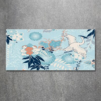 Foto auf Acryl Kranich und Blumen