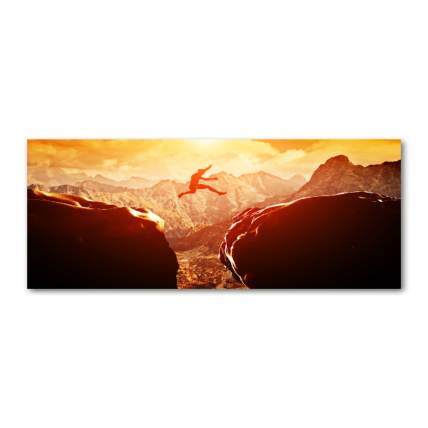 Acrylbild Fotodruck Spring über den Abgrund