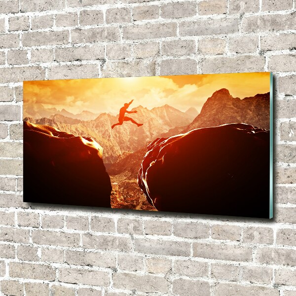 Acrylbild Fotodruck Spring über den Abgrund