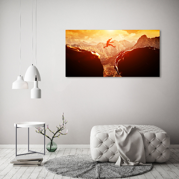 Acrylbild Fotodruck Spring über den Abgrund