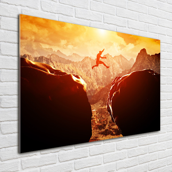 Acrylbild Fotodruck Spring über den Abgrund