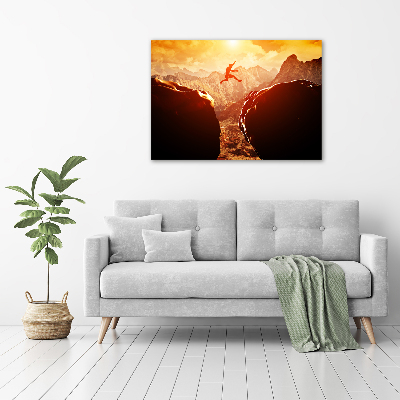 Acrylbild Fotodruck Spring über den Abgrund