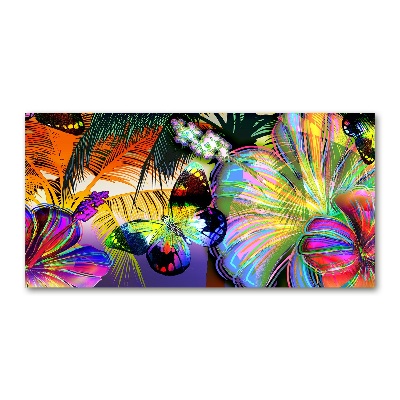 Acrylbild Fotodruck Blumen und ein Schmetterling