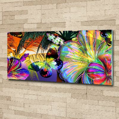 Acrylbild Fotodruck Blumen und ein Schmetterling