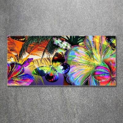 Acrylbild Fotodruck Blumen und ein Schmetterling
