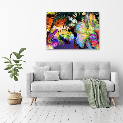 Acrylbild Fotodruck Blumen und ein Schmetterling