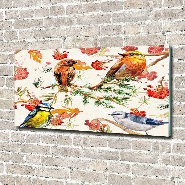 Acrylbild Fotodruck Nadelbäume und Vögel