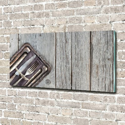 Acrylglas-Druck Besteck auf Brettern