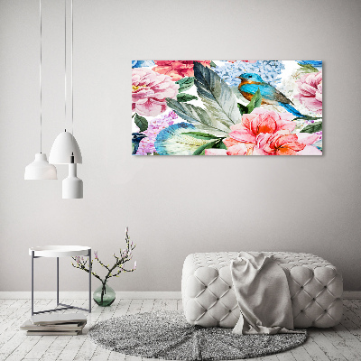 Foto auf Acryl Blumen und Vögel