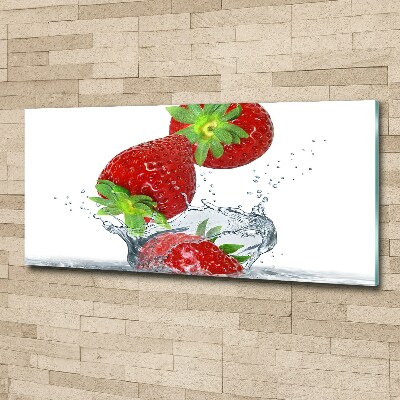 Bild auf Acrylglas Herabfallende Erdbeeren