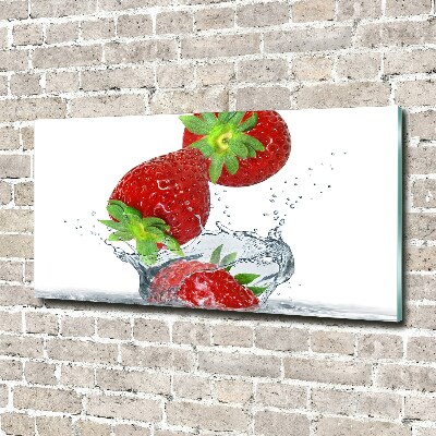 Bild auf Acrylglas Herabfallende Erdbeeren