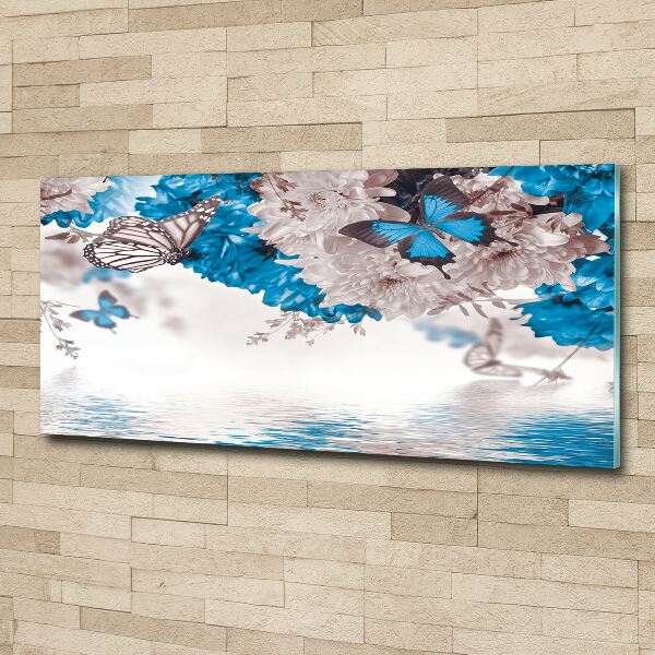 Acrylglas-Druck Blumen und Schmetterlinge