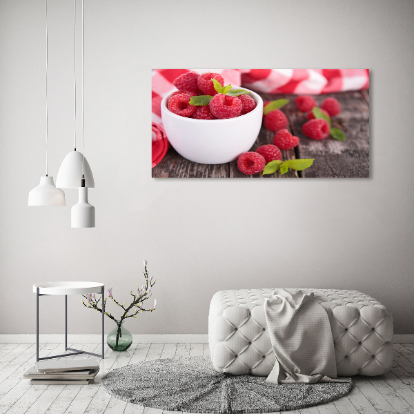 Acrylbild Fotodruck Himbeeren in einer Schüssel
