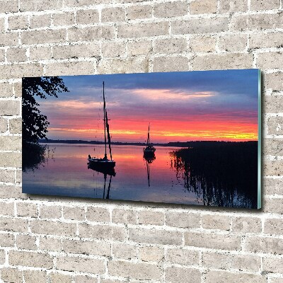 Bild auf Acrylglas Segelboote bei Sonnenuntergang