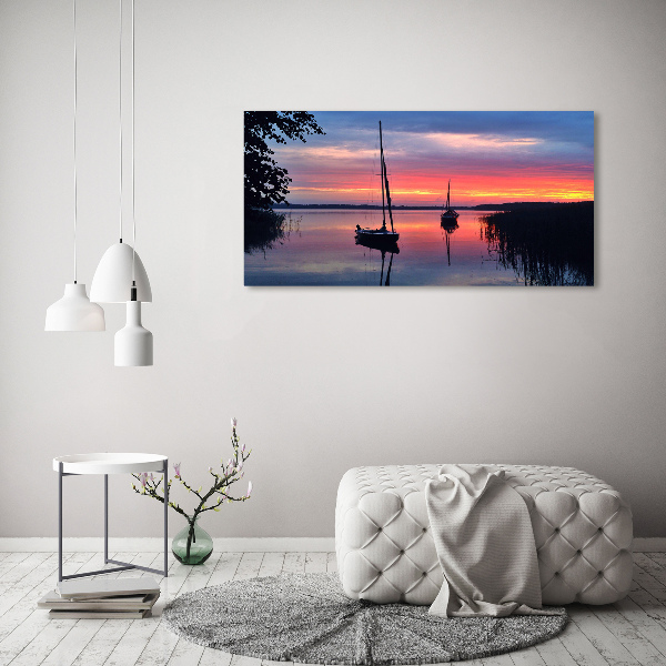 Bild auf Acrylglas Segelboote bei Sonnenuntergang