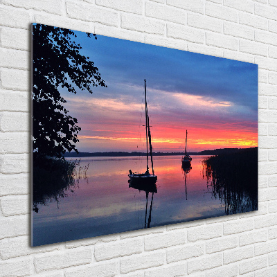 Bild auf Acrylglas Segelboote bei Sonnenuntergang