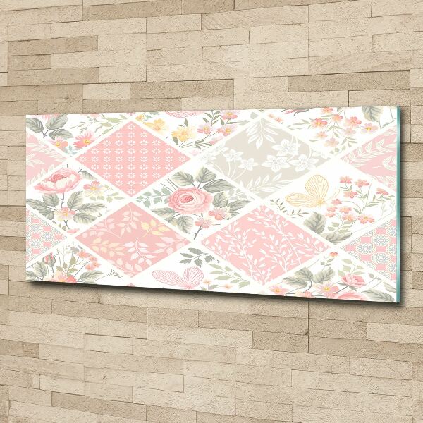 Bild auf Acrylglas Rosen- und Schmetterlingsmuster