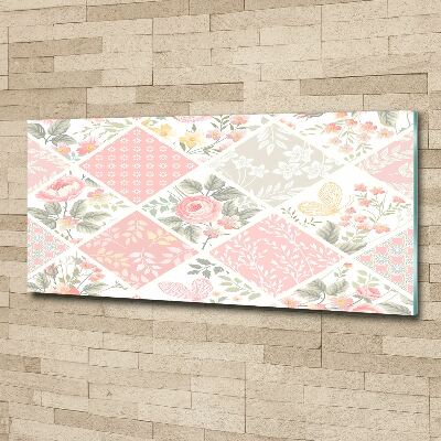 Bild auf Acrylglas Rosen- und Schmetterlingsmuster