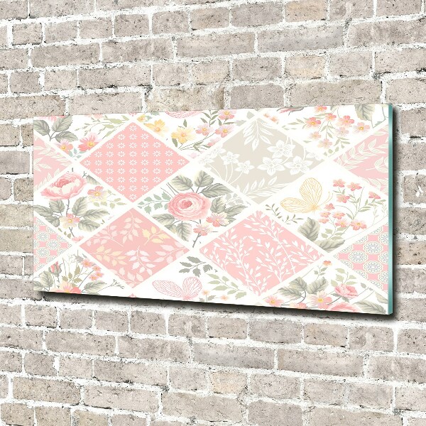 Bild auf Acrylglas Rosen- und Schmetterlingsmuster