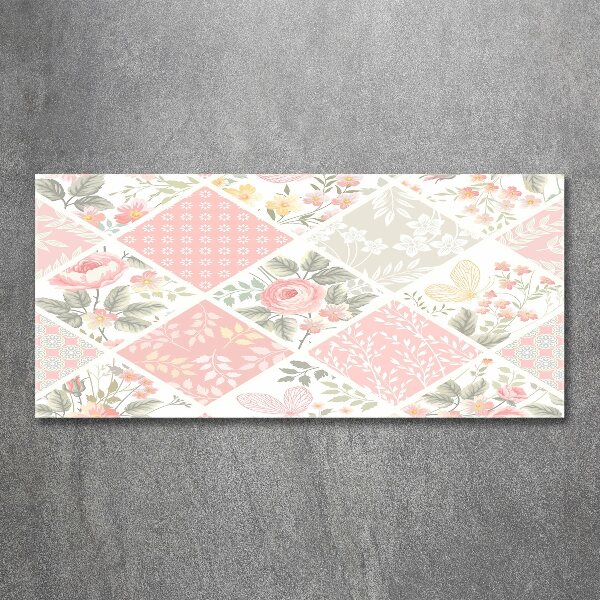 Bild auf Acrylglas Rosen- und Schmetterlingsmuster