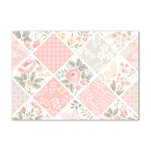 Bild auf Acrylglas Rosen- und Schmetterlingsmuster