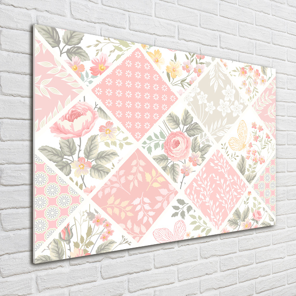 Bild auf Acrylglas Rosen- und Schmetterlingsmuster