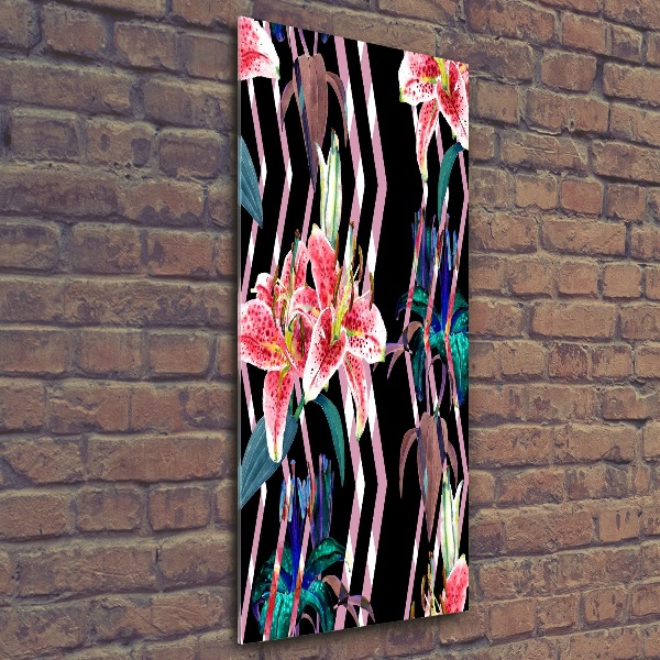 Bild auf Acrylglas vertikal Lilien im Hintergrund