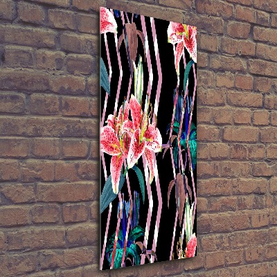 Bild auf Acrylglas vertikal Lilien im Hintergrund