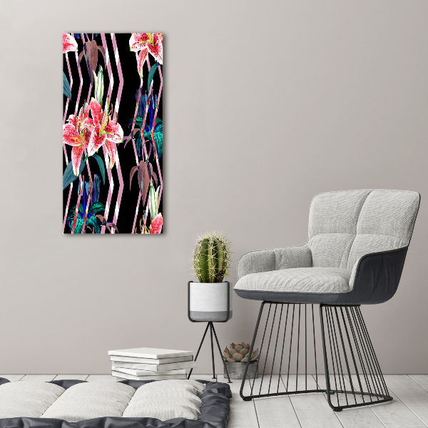 Bild auf Acrylglas vertikal Lilien im Hintergrund