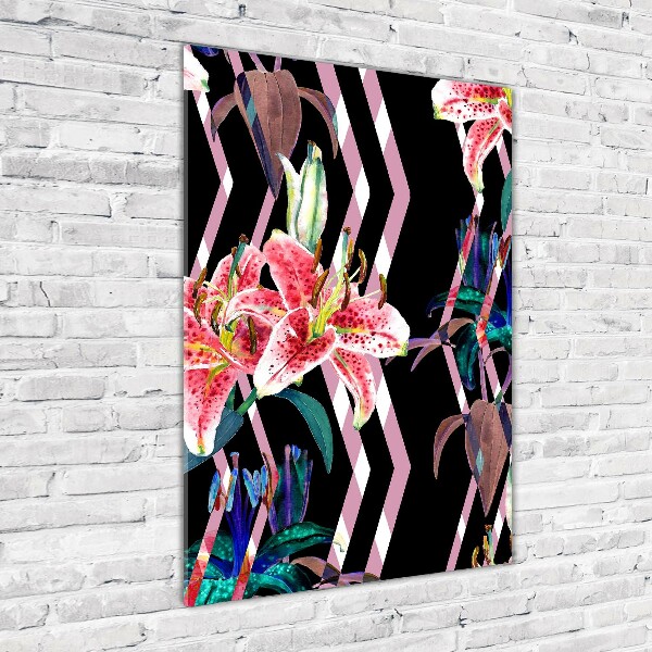 Bild auf Acrylglas vertikal Lilien im Hintergrund