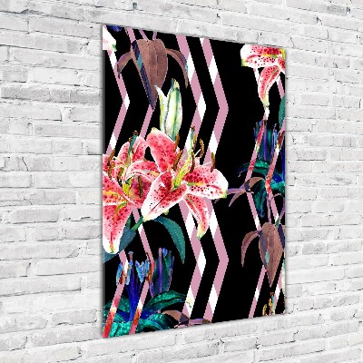 Bild auf Acrylglas vertikal Lilien im Hintergrund