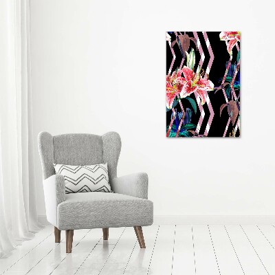 Bild auf Acrylglas vertikal Lilien im Hintergrund