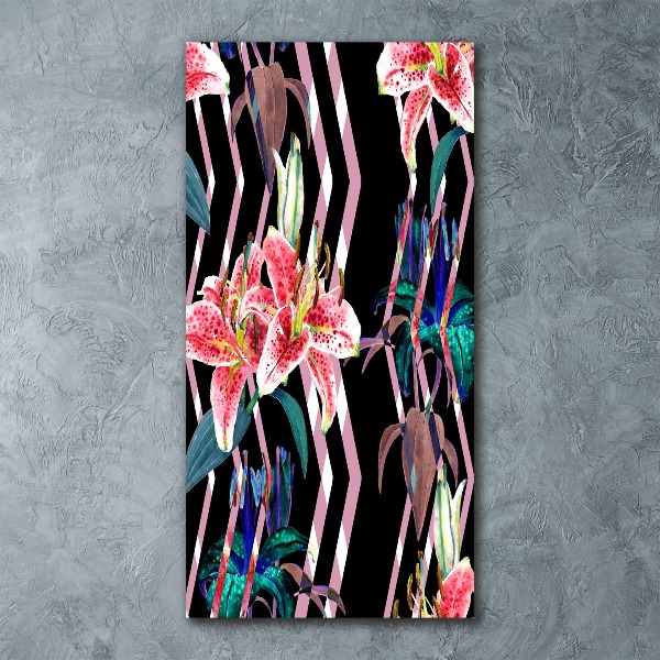 Bild auf Acrylglas vertikal Lilien im Hintergrund
