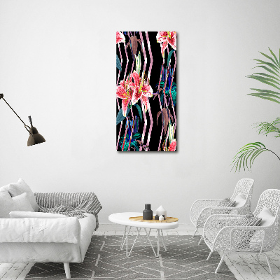 Bild auf Acrylglas vertikal Lilien im Hintergrund