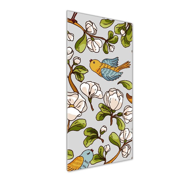Acrylbild vertikal Vögel und Blumen
