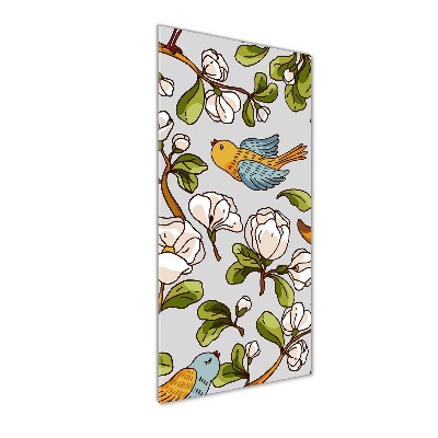Acrylbild vertikal Vögel und Blumen